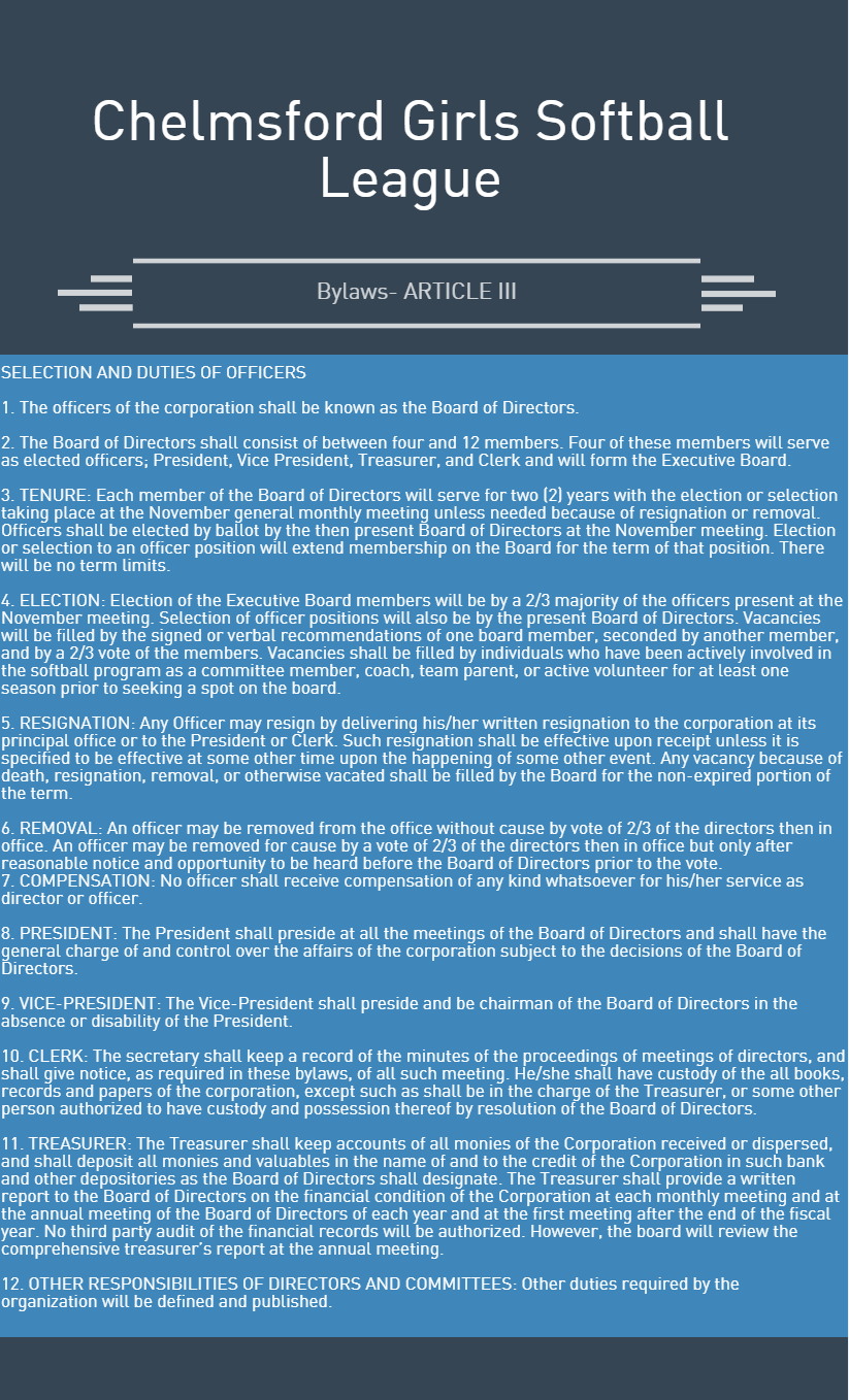 Chelmsford Girls Softball 1824003 > Site > Bylaws > Article III